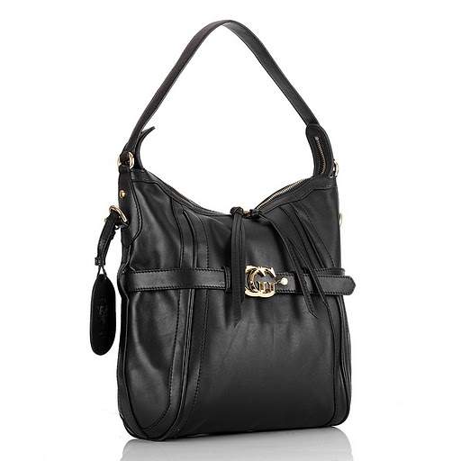 1:1 Gucci 247185 GG Running Medium Hobo Bags-Black Leather - Click Image to Close